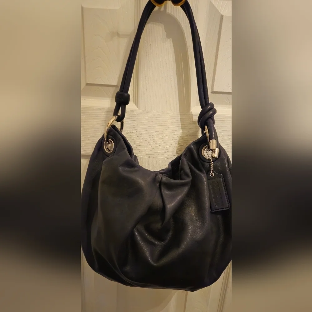 Coach Parker Black Leather Hobo Bag with Knot Tie Handle